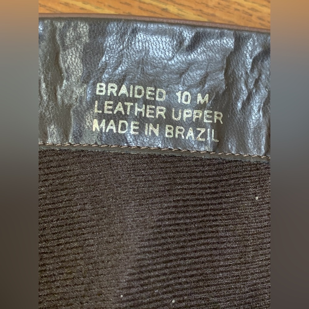 Croft & Barrow Brown Braided Leather Square Toe Tall Boots Zipper Closure SZ 10 - Picture 2 of 13